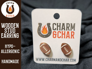 Football Wood Stud Earrings - Sports Fashion Earring - Stud Earring - Charm and Char